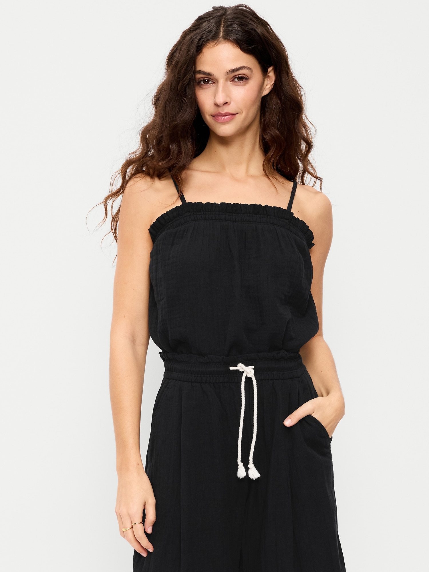 Open-Back Crinkle Gauze Tank Top