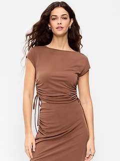 Cap-Sleeve Shirred Side Top