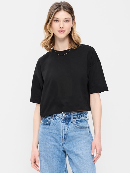 Image number 1 showing, Vintage Crew-Neck Oversized Crop T-Shirt