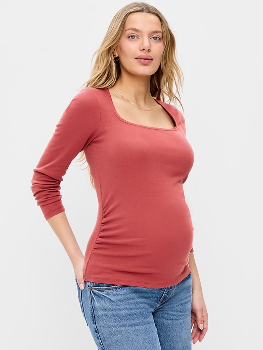 Image number 1 showing, Maternity Long-Sleeve Trapeze-Neck T-Shirt