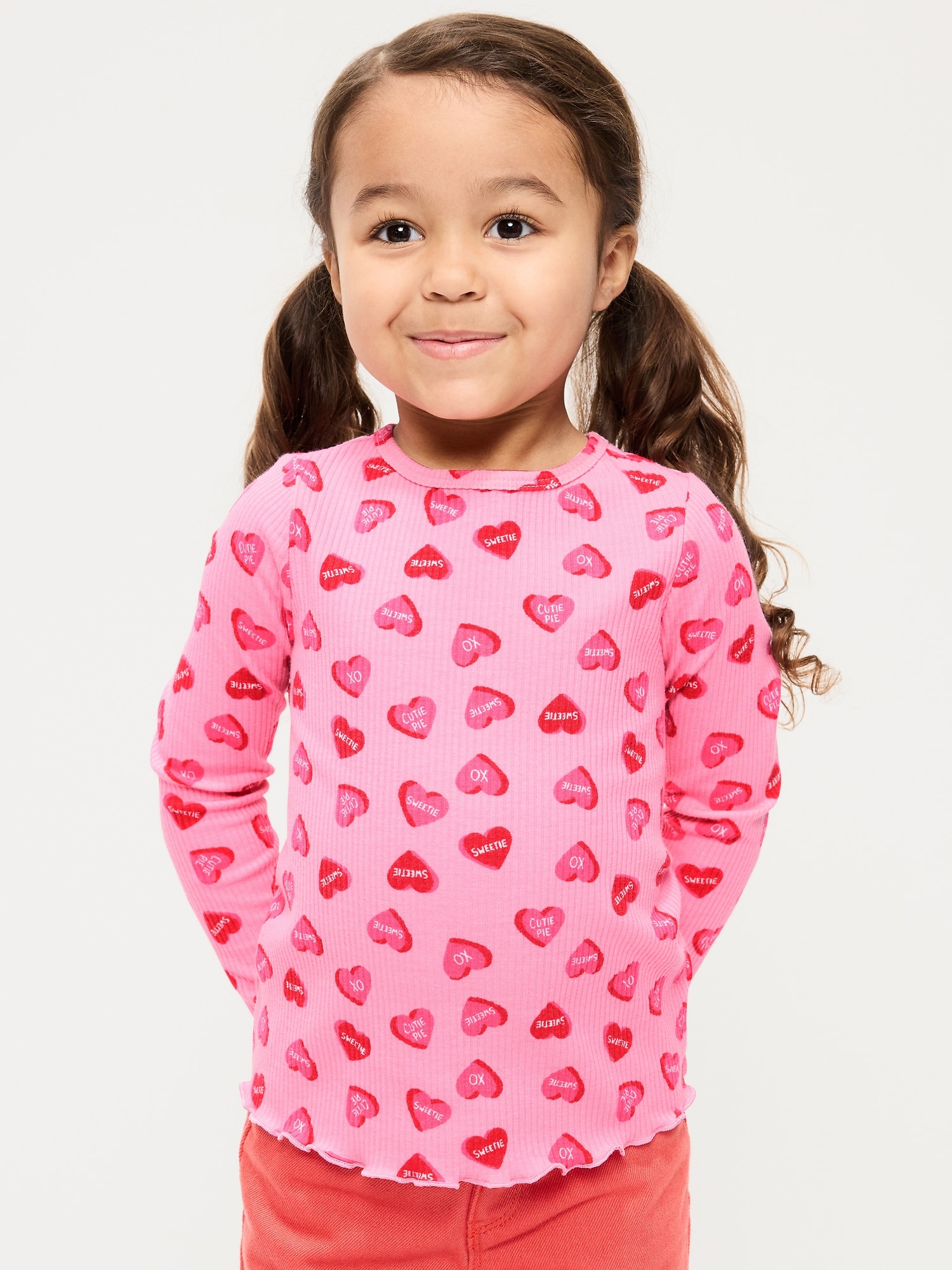 Printed Long-Sleeve Lettuce-Edge T-Shirt for Toddler Girls