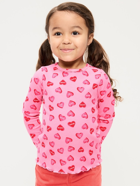 Printed Long-Sleeve Lettuce-Edge T-Shirt for Toddler Girls