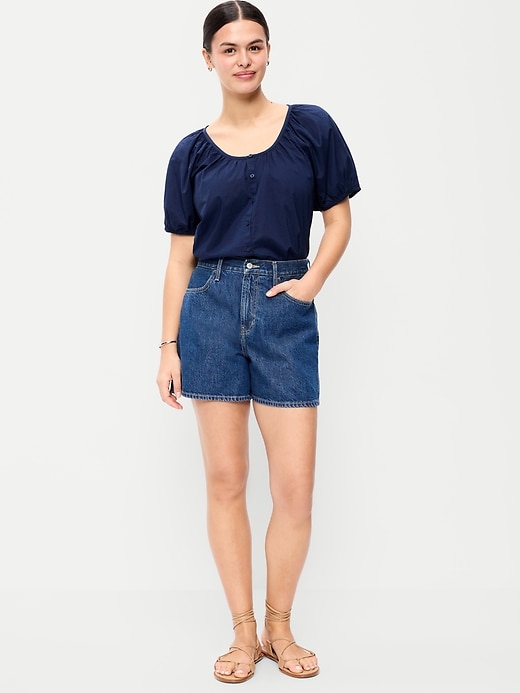 Image number 4 showing, High-Waisted Wow Baggy Jean Shorts -- 5-inch inseam