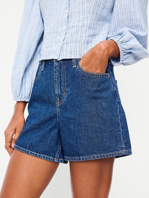 Image number 6 showing, High-Waisted Wow Baggy Jean Shorts -- 5-inch inseam