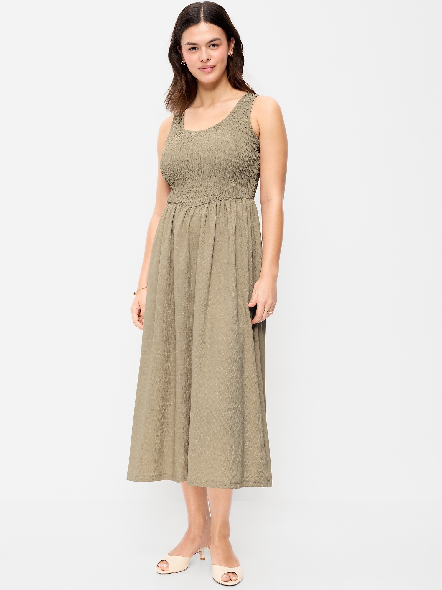 Fit & Flare Lightweight Smocked-Bodice Midi Dress