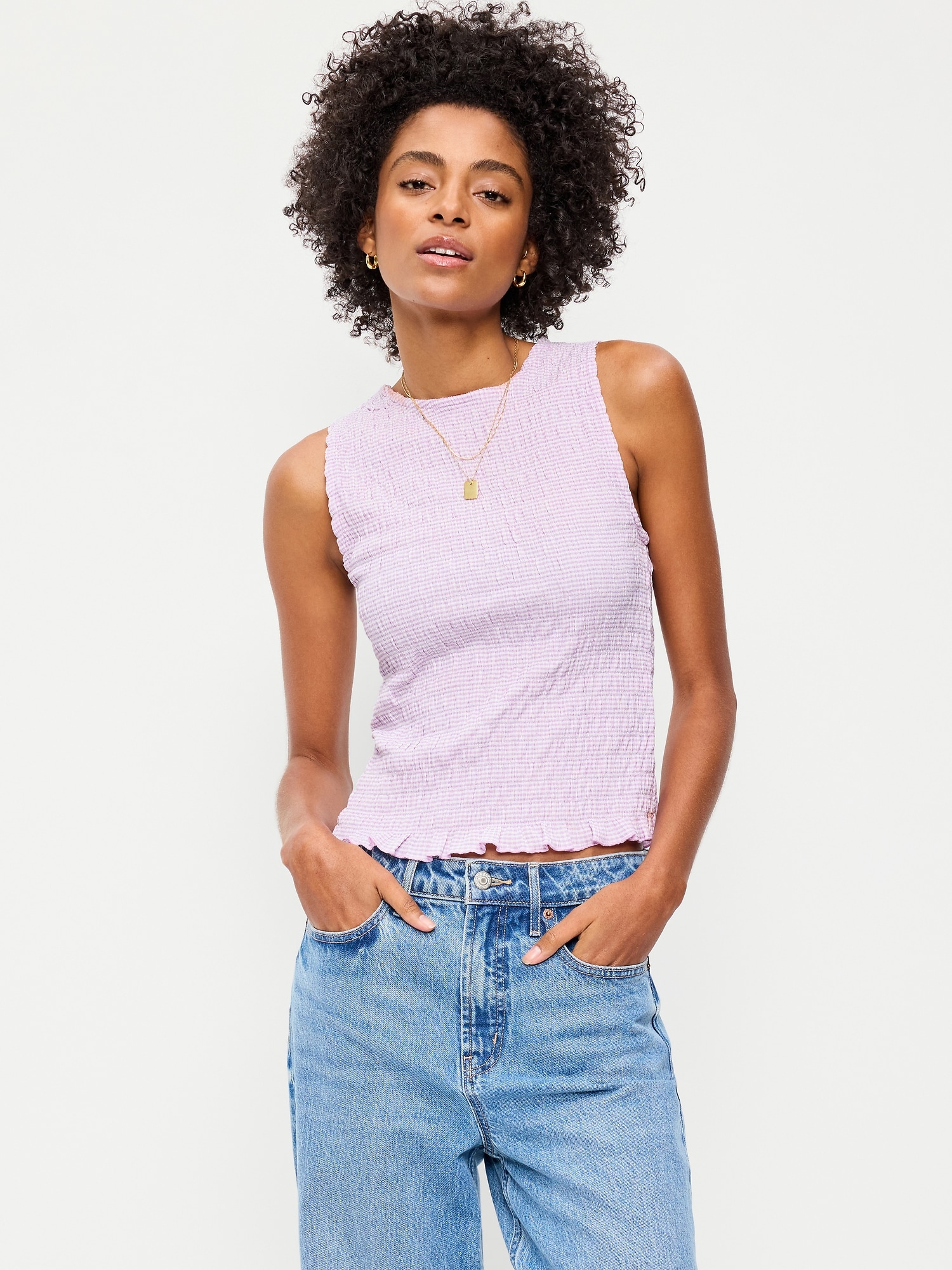 Sleeveless Smocked Tank Top - image 4