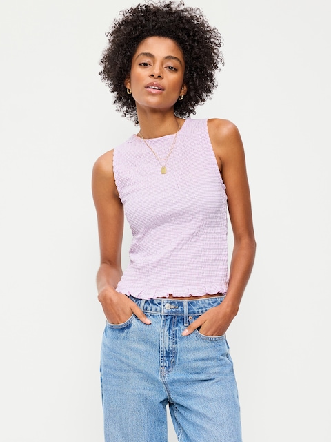 Sleeveless Smocked Tank Top