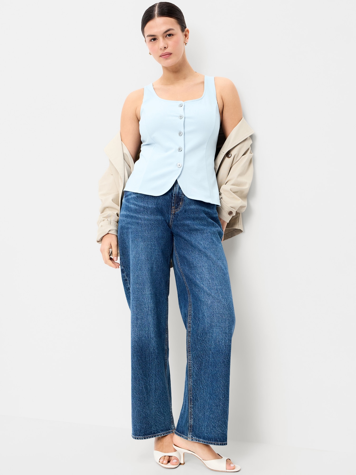 Sleeveless Button-Down Top