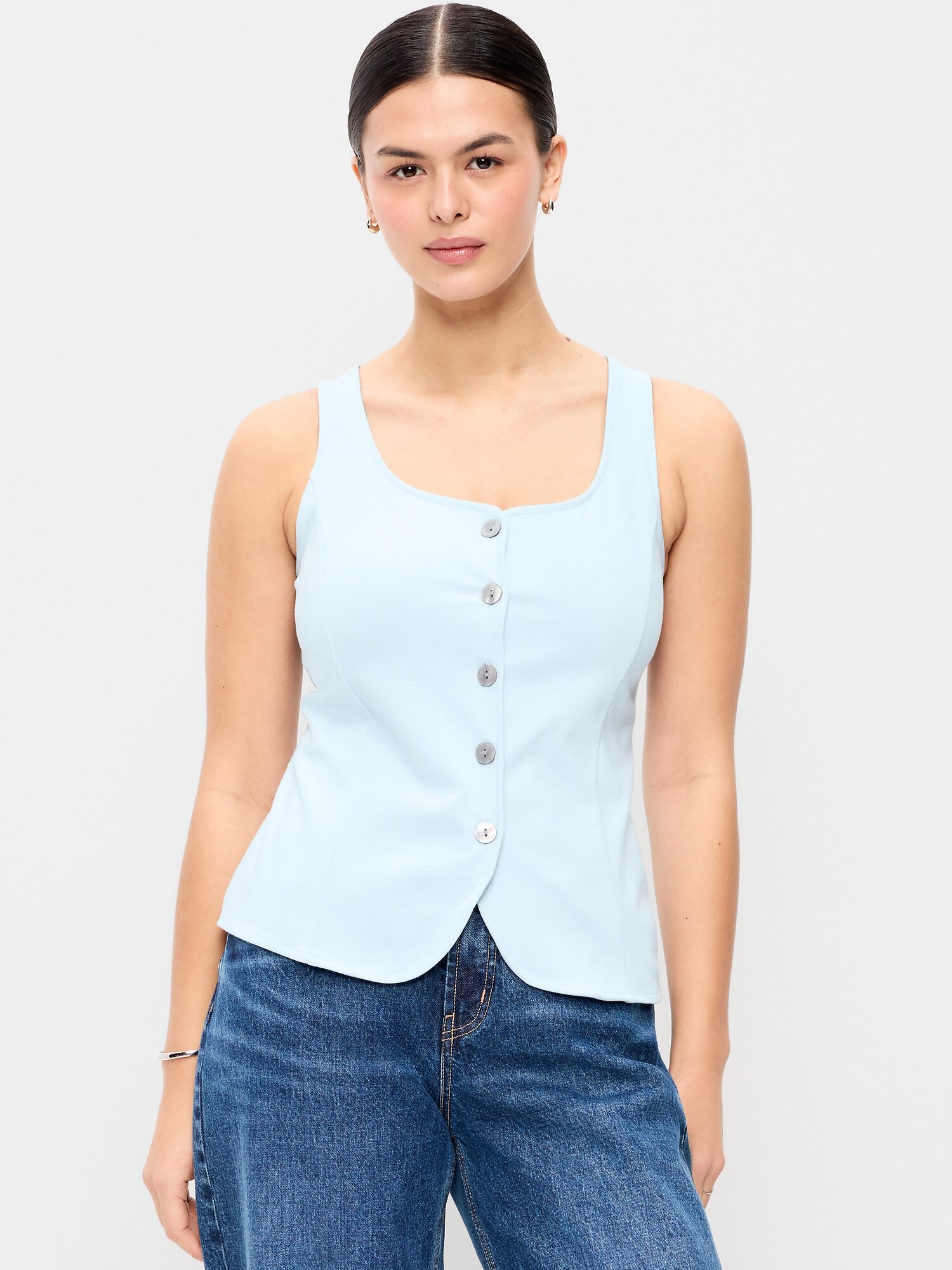 Женский топ Old Navy Sleeveless Button-Down Top, цвет: Небесно-голубой — фото 5