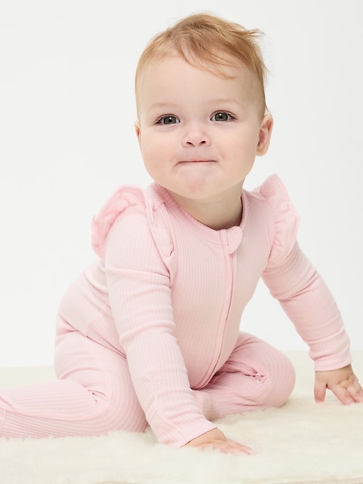 Image number 1 showing, 2-Way-Zip Sleep & Play Ribbed Footed One-Piece for Baby