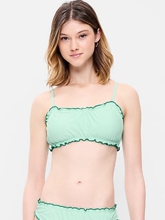 Pique Scoop-Neck Ruffle Swim Top
