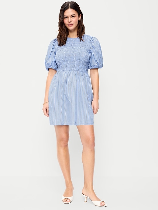 Image number 6 showing, Smocked Puff-Sleeve Flare Mini Dress