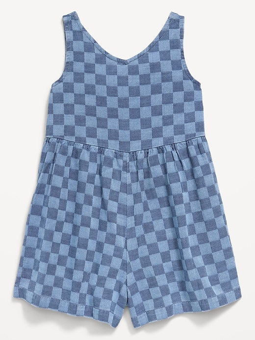 Image number 2 showing, Oversized Sleeveless Chambray Romper for Toddler Girls