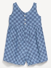 Image number 1 showing, Oversized Sleeveless Chambray Romper for Toddler Girls