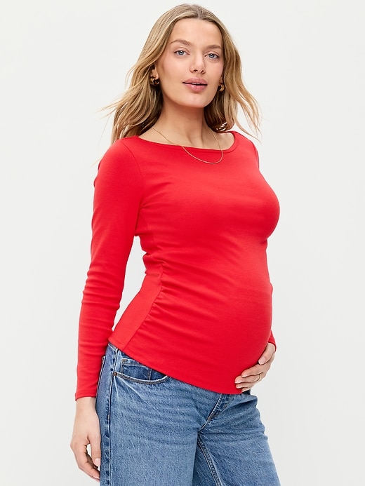 Image number 1 showing, Maternity Long-Sleeve Boatneck T-Shirt