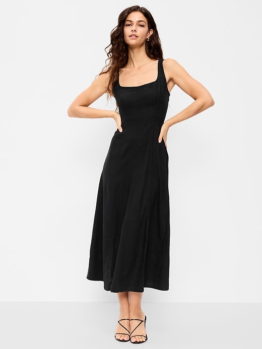 Image number 1 showing, Fit & Flare Seamed Linen-Blend Midi Dress