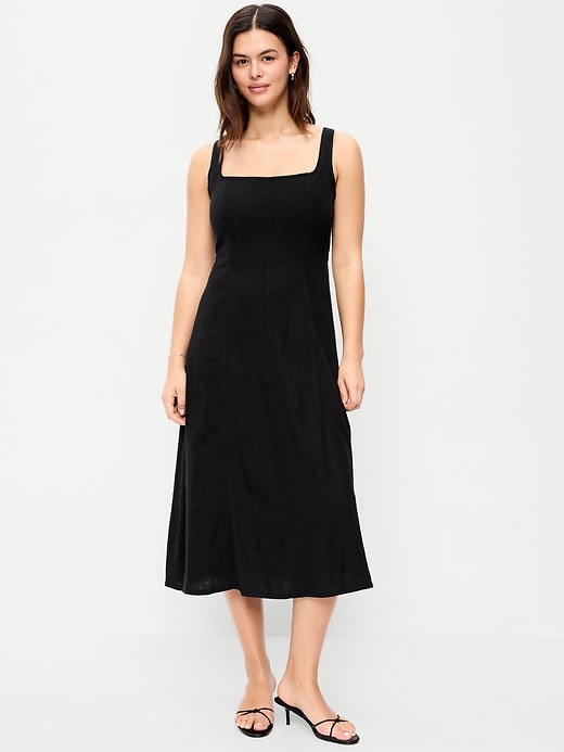 Image number 6 showing, Fit & Flare Seamed Linen-Blend Midi Dress
