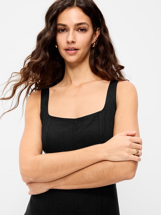 Image number 5 showing, Fit & Flare Seamed Linen-Blend Midi Dress