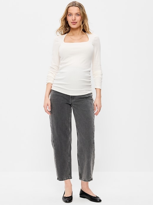 Image number 1 showing, Maternity Full-Panel Barrel Ankle Jeans