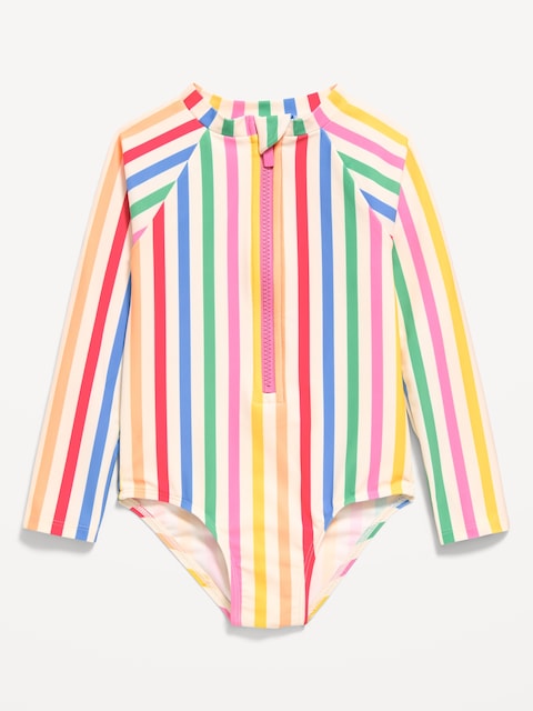 Printed Zip-Front Rashguard One-Piece Swimsuit for Toddler Girls