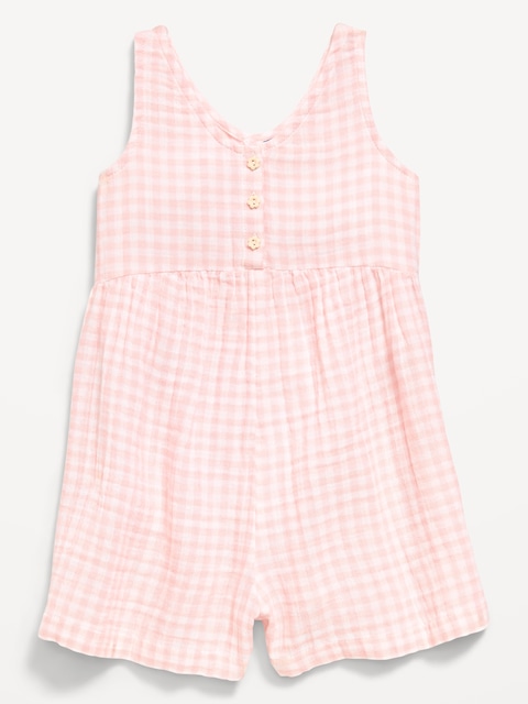 Oversized Sleeveless Double-Weave Romper for Toddler Girls