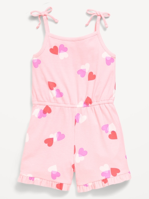 Sleeveless Tie-Bow Ribbed Romper for Toddler Girls