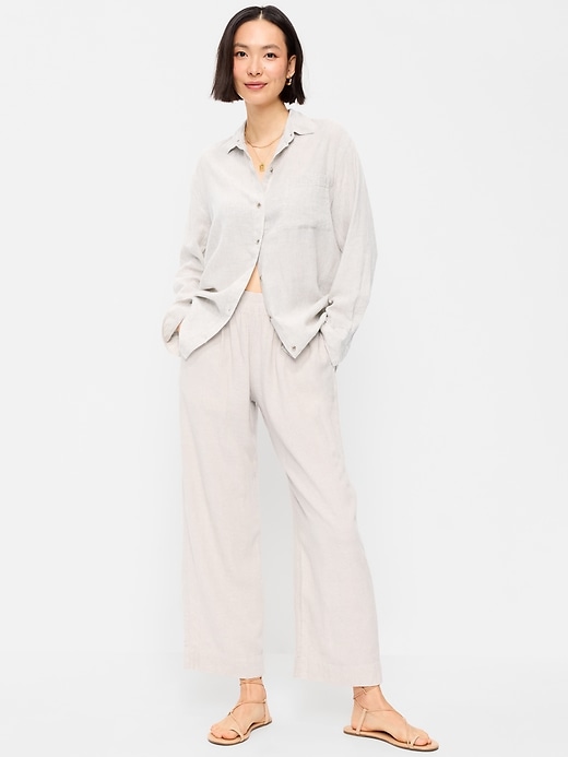 Image number 1 showing, High-Waisted Linen-Blend Straight Pants