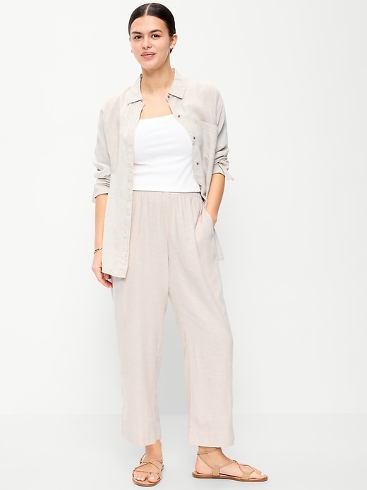 Image number 6 showing, High-Waisted Linen-Blend Straight Pants
