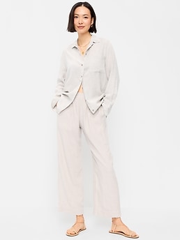 High-Waisted Linen-Blend Straight Ankle Pants - image 3