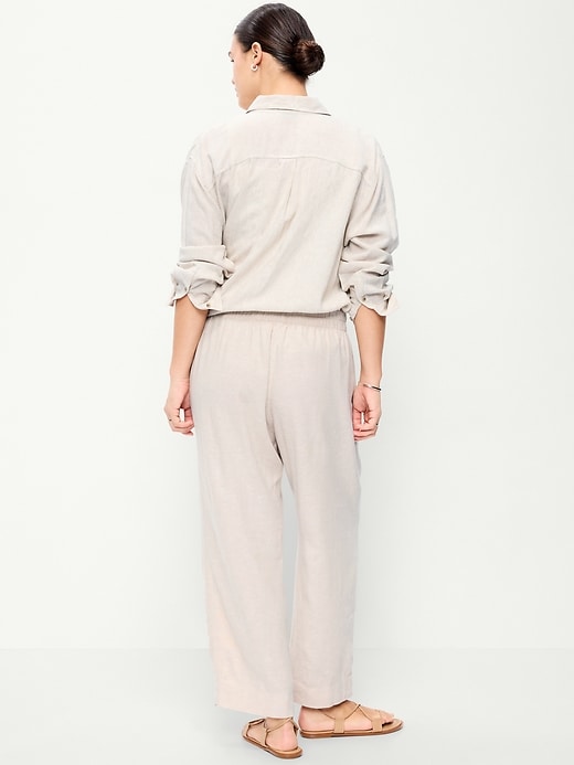 Image number 7 showing, High-Waisted Linen-Blend Straight Pants