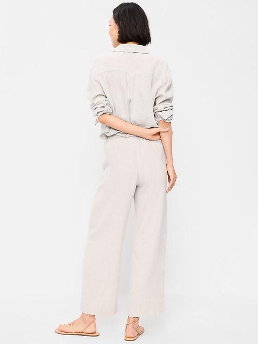 Image number 3 showing, High-Waisted Linen-Blend Straight Pants