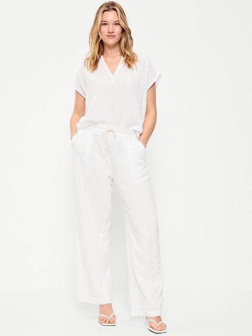 Image number 5 showing, High-Waisted Crinkle Gauze Wide-Leg Barrel Pants
