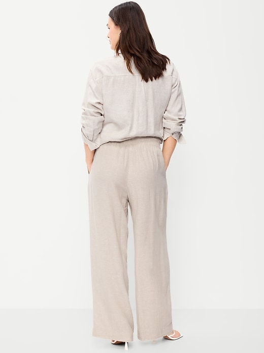 Image number 6 showing, High-Waisted Linen-Blend Wide-Leg Pants