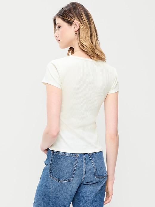 Image number 2 showing, Lace-Trim Sweetheart-Neck Ribbed Top