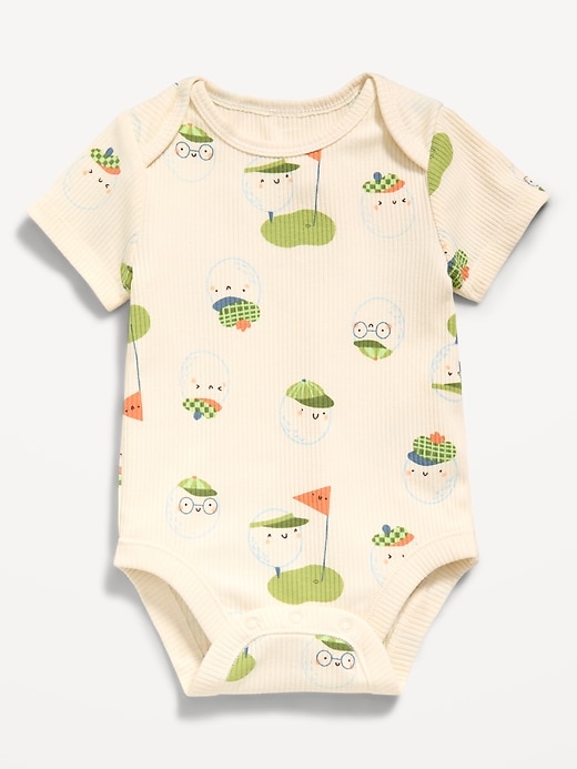 Image number 1 showing, Printed Short-Sleeve Ribbed Unisex Bodysuit for Baby