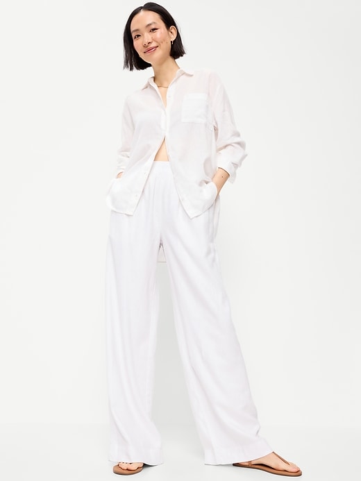 Image number 5 showing, High-Waisted Linen-Blend Wide-Leg Pants