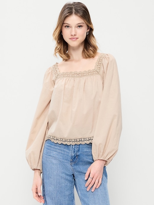 Image number 1 showing, Long-Sleeve Lace Trim Top