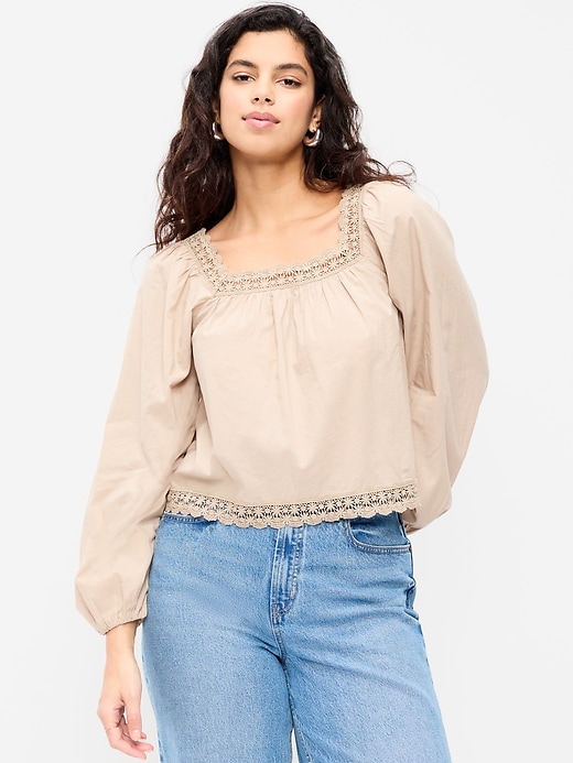 Image number 5 showing, Long-Sleeve Lace Trim Top