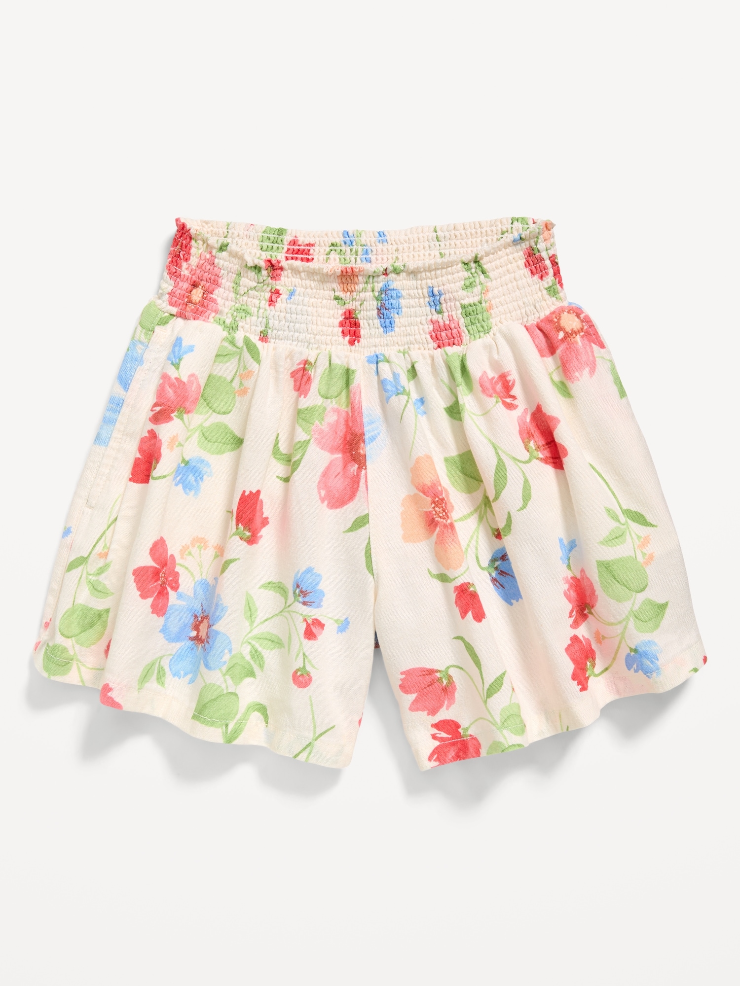Printed Smocked-Waist Linen-Blend Shorts for Girls