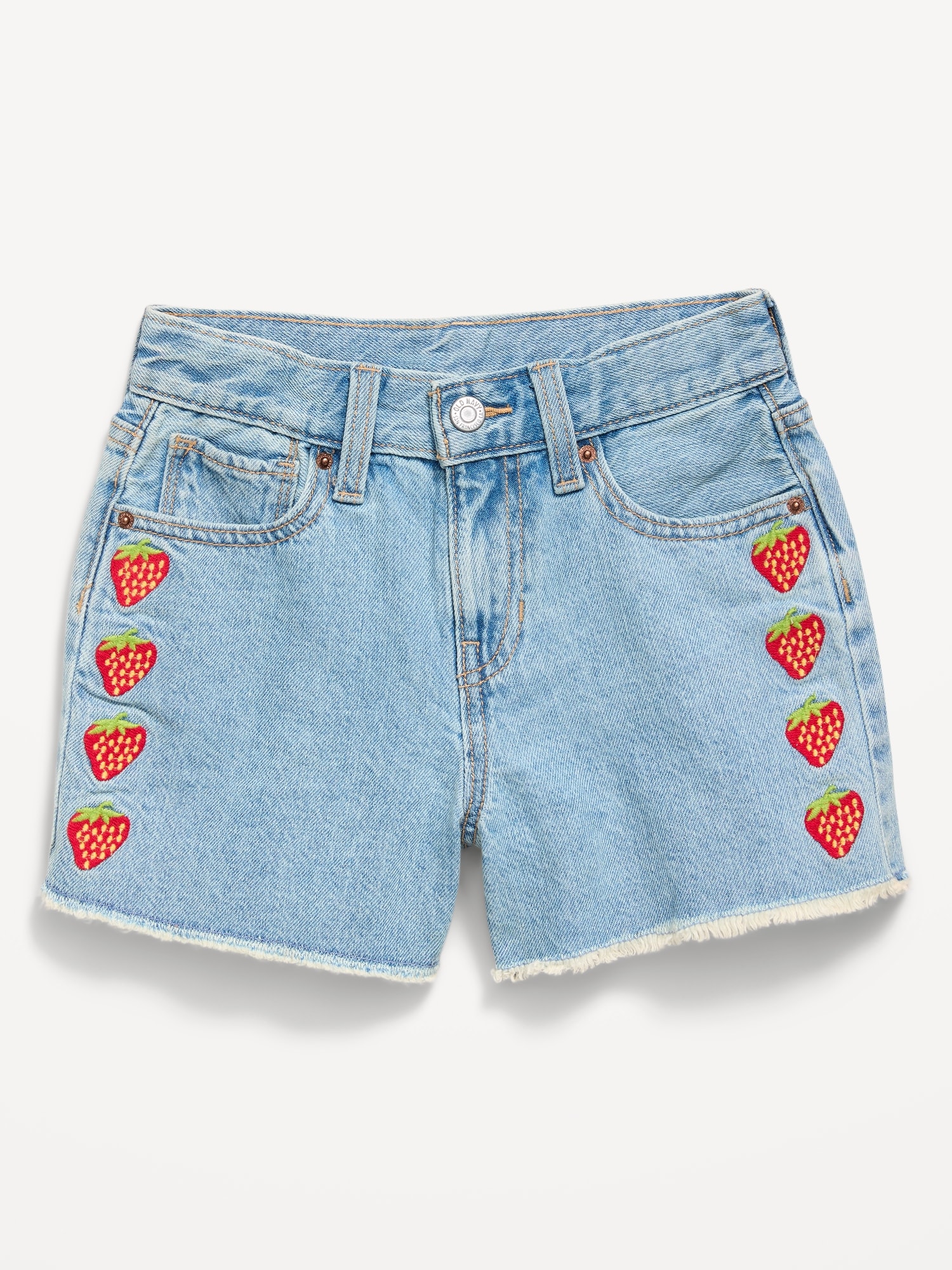 High-Waisted Embroidered Frayed-Hem Jean Shorts for Girls