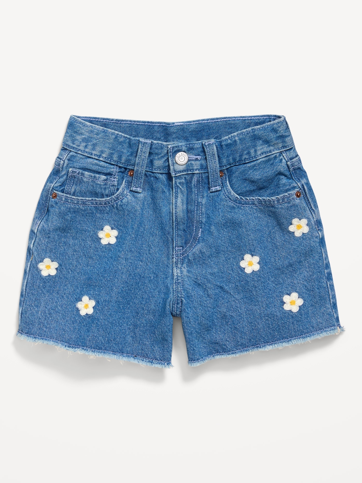 High-Waisted Embroidered Frayed-Hem Jean Shorts for Girls