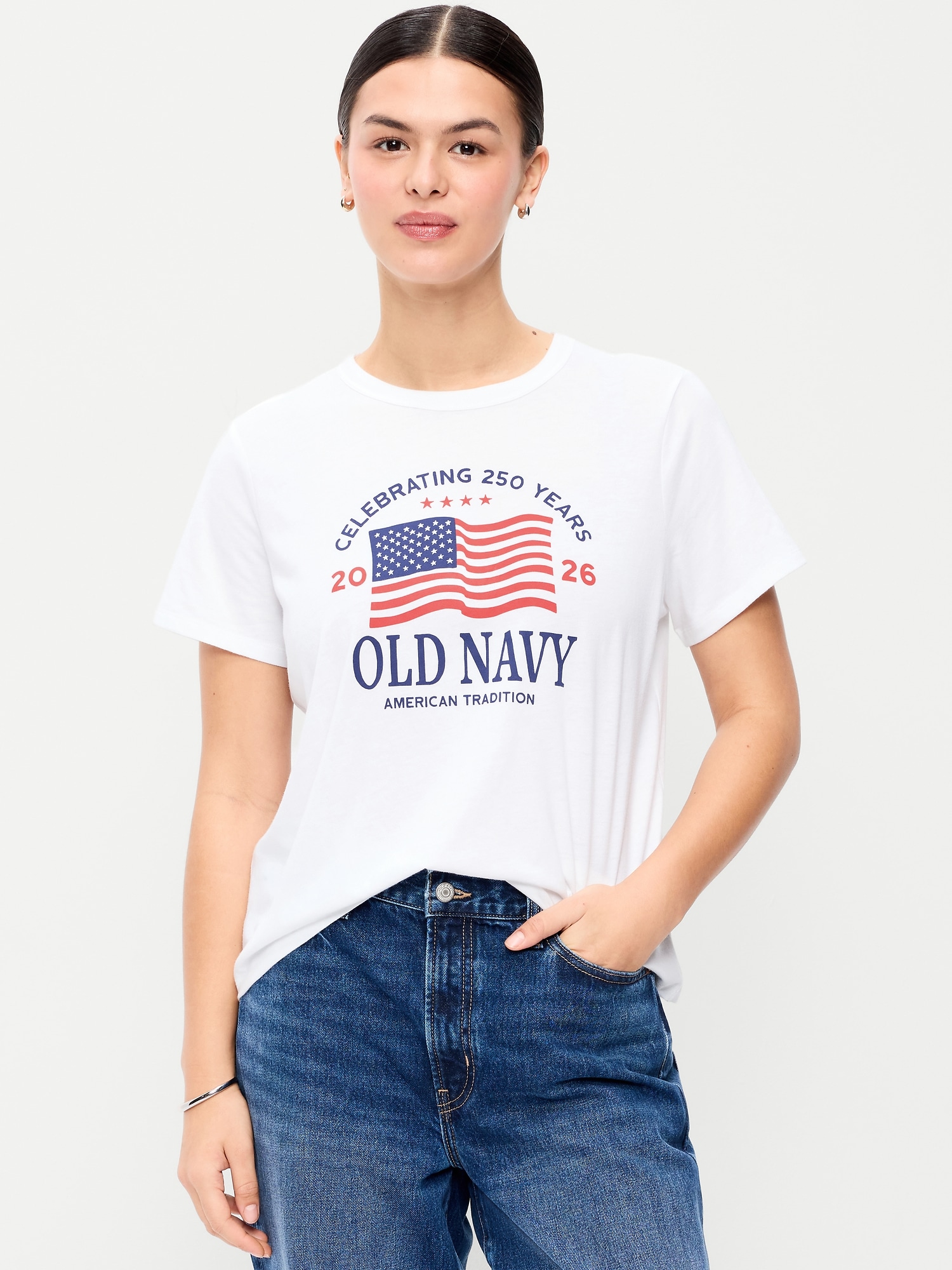 Crew-Neck Flag Graphic T-Shirt