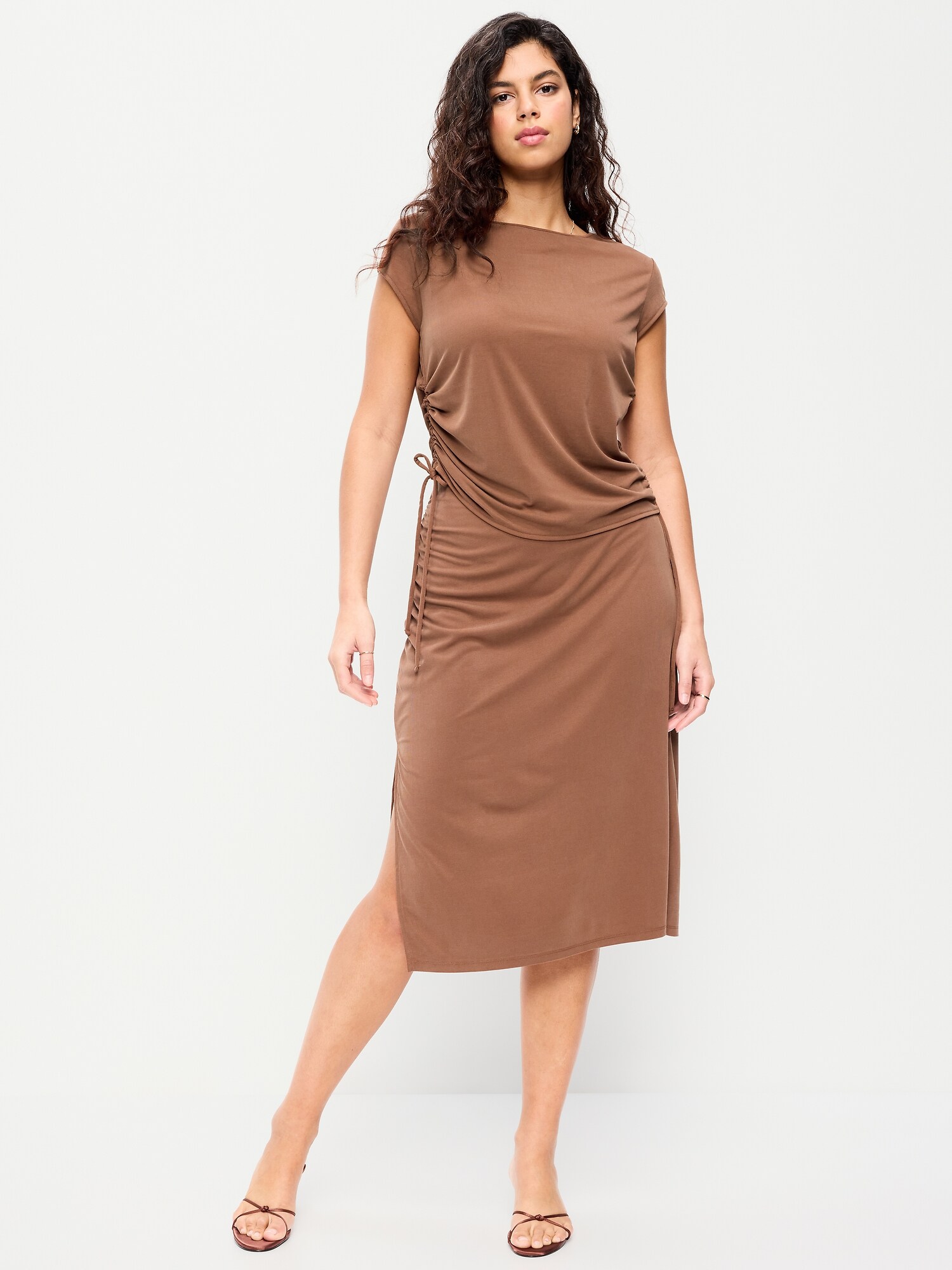 Женская юбка Old Navy Ruched Midi, цвет: Coco De Mer — фото 6