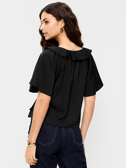Image number 2 showing, Satin Ruffle Tie-Front Top