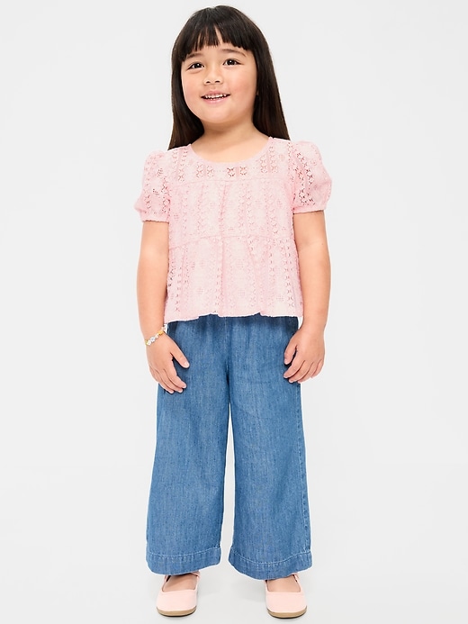 Image number 1 showing, Short-Sleeve Lace Top and Chambray Pants Set for Toddler Girls