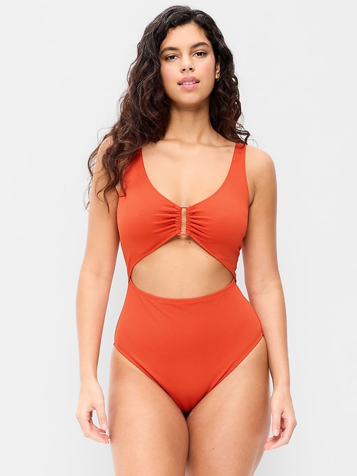 Image number 5 showing, Textured One-Piece Cut-Out Swimsuit