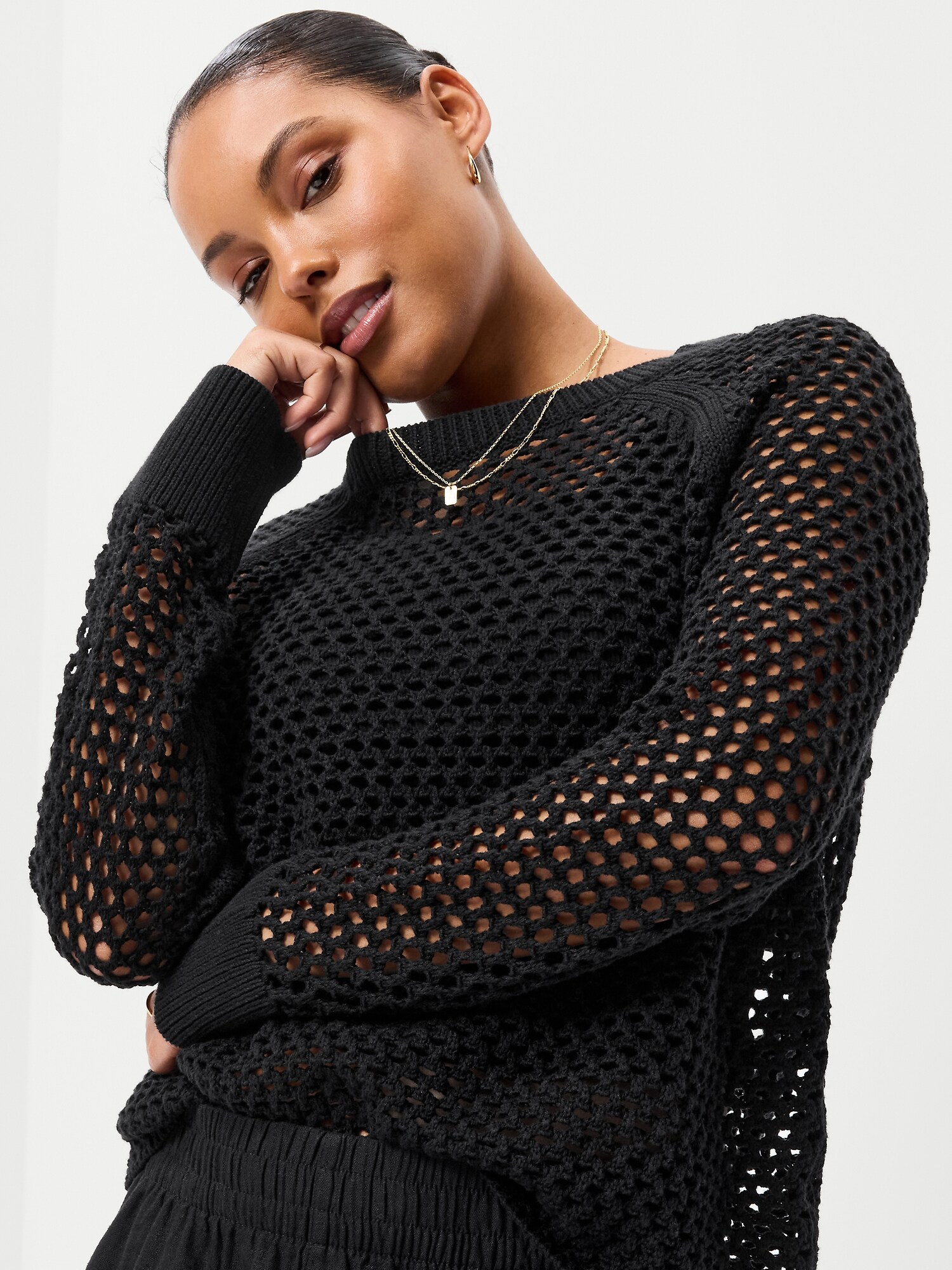 Женский свитер Old Navy Seaside Cotton Open-Knit Raglan, цвет: Чёрный — фото 3