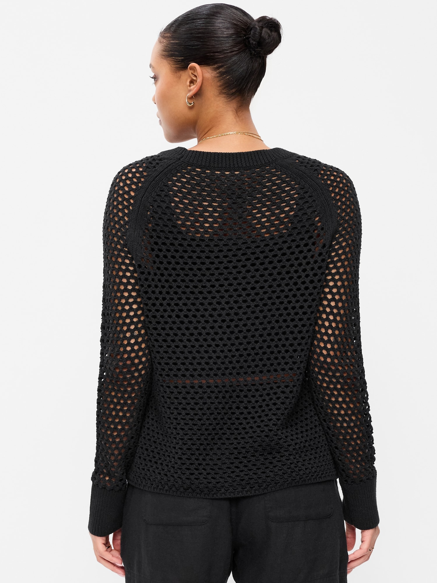 Seaside Cotton Open-Knit Raglan Sweater