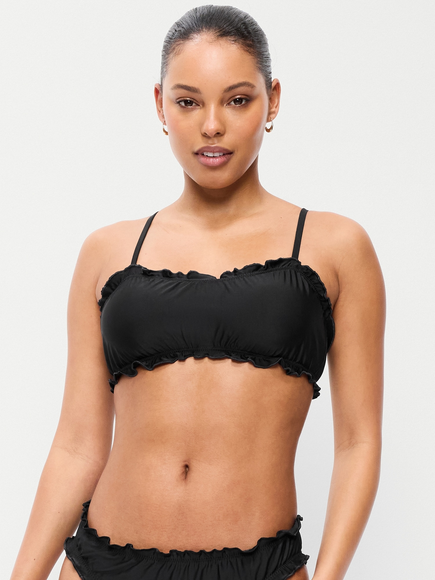 Mid-Rise Ruffle Trim Swim Bottoms