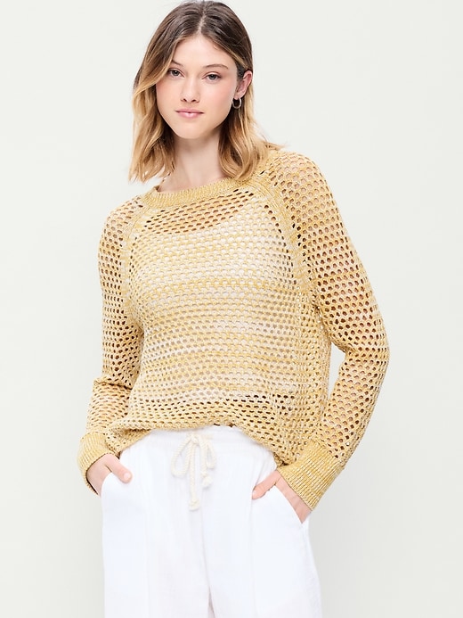 Image number 1 showing, Open-Knit Raglan Sweater